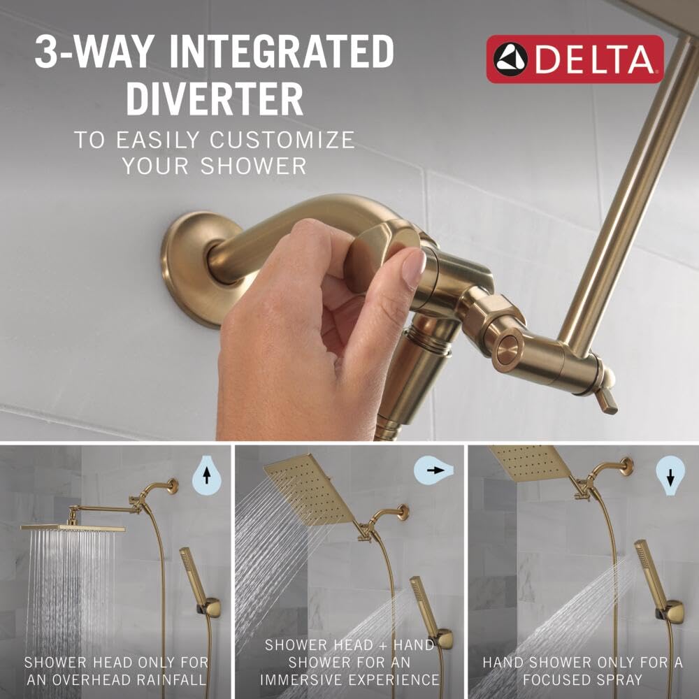 Delta three-way diverter enables separate or combined spray modes.