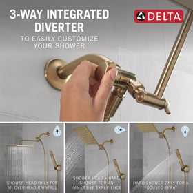 Delta three-way diverter enables separate or combined spray modes.
