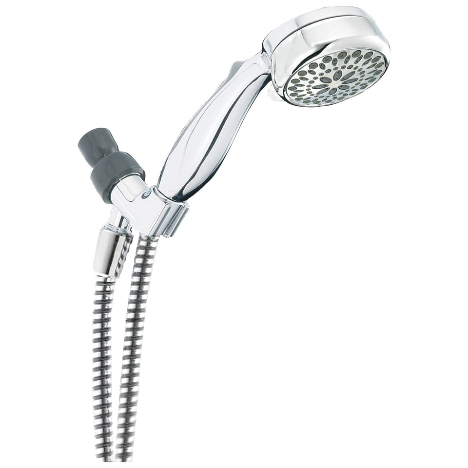 DELTA 75701C chrome hand shower front view with touch-clean holes for easy maintenance.