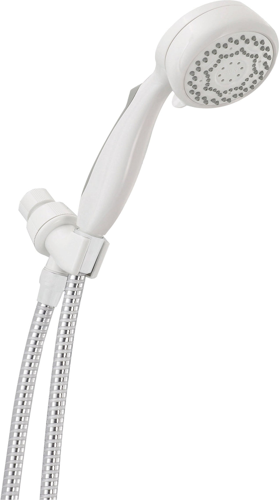 Delta 75701CWH hand shower image highlights pause feature and WaterSense efficiency for daily use