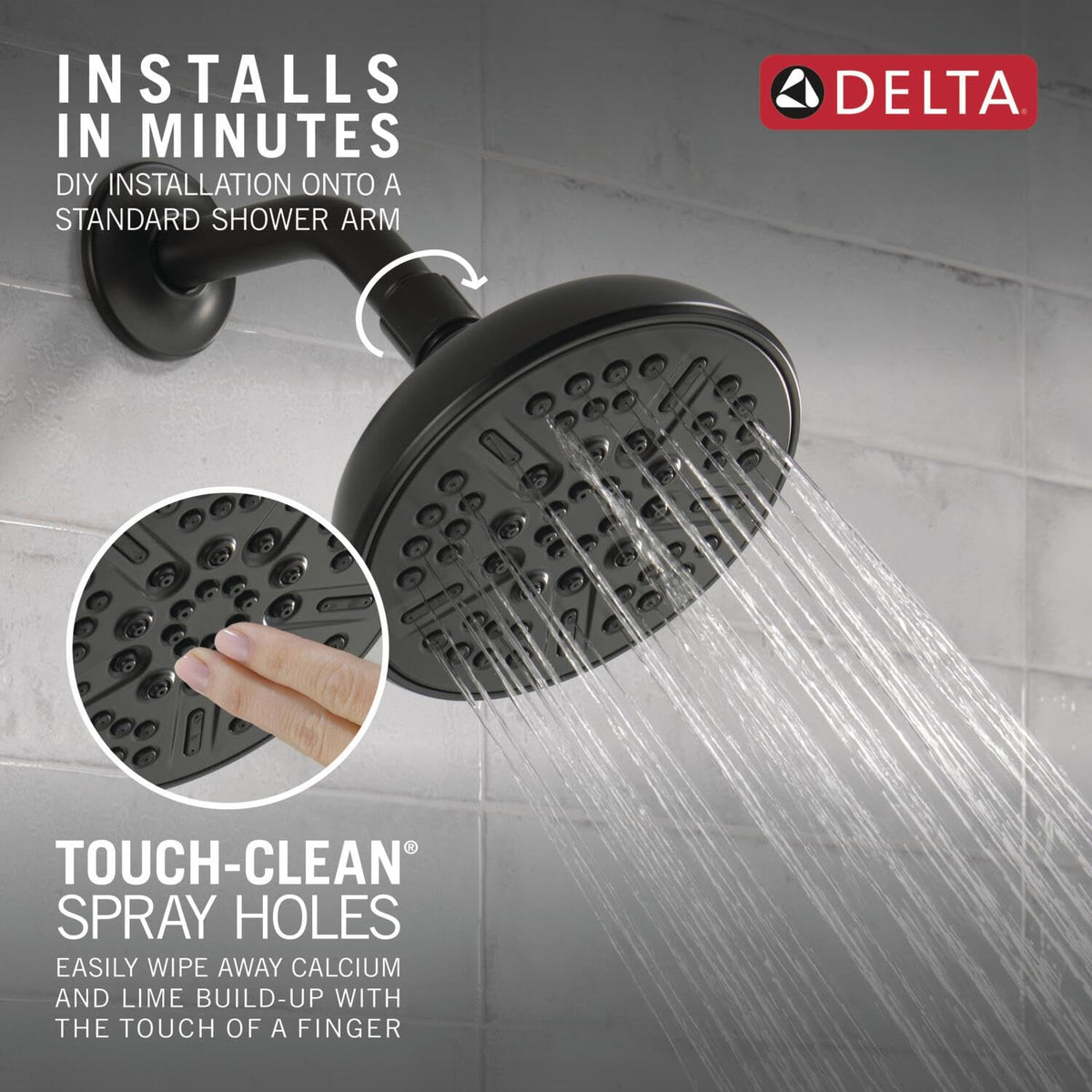 Delta 75898BL touch-clean spray holes allow quick mineral removal
