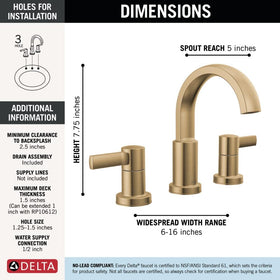 Delta Albion brushed gold faucet drain assembly image highlights easy-to-clean push-pop drain.