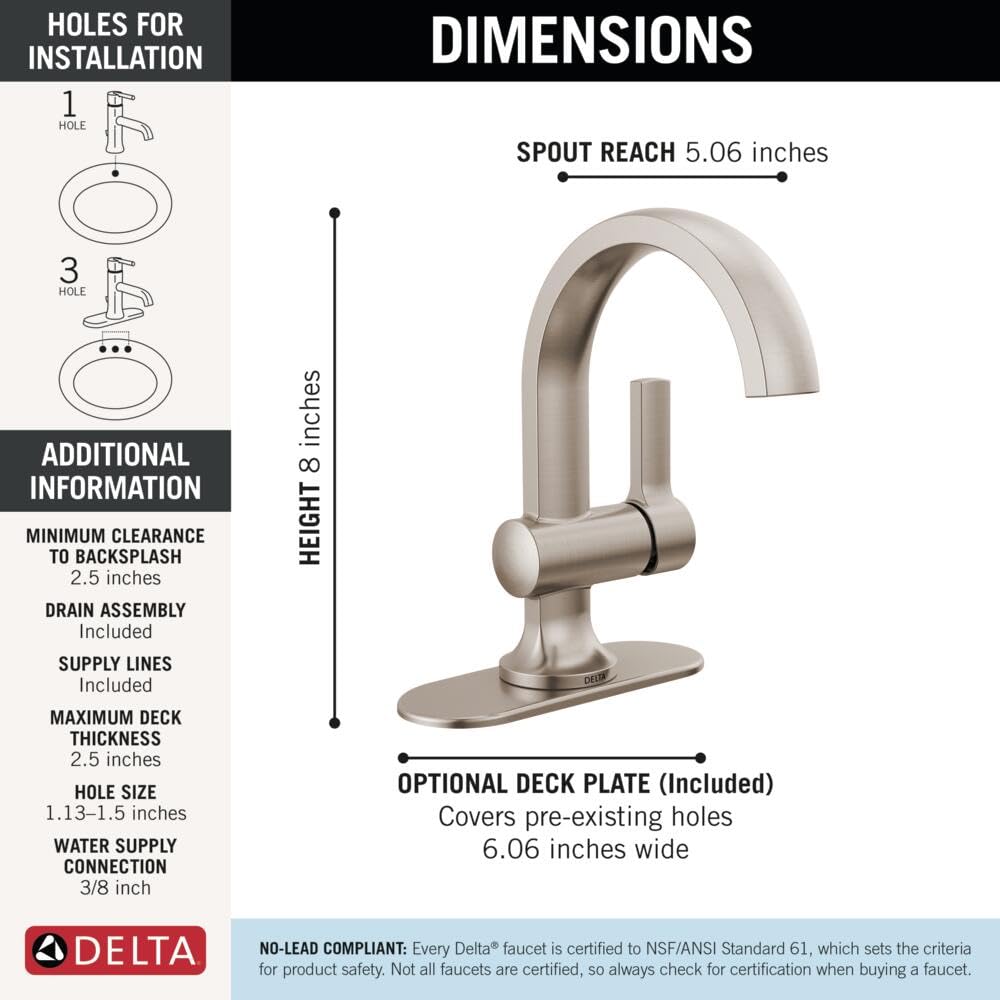 Delta Albion brushed nickel faucet with SpotShield resists water spots