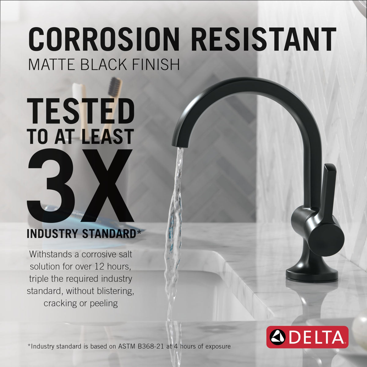 Delta Albion deck plate included for clean 3-hole installations.