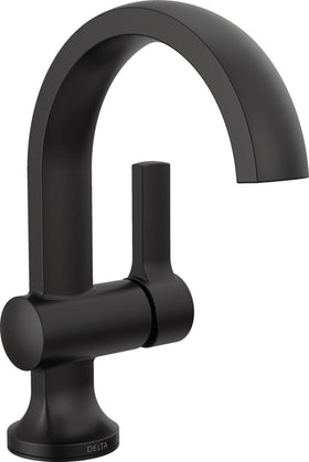 Delta Albion matte black faucet for 1-hole vanity with sleek, architectural style.