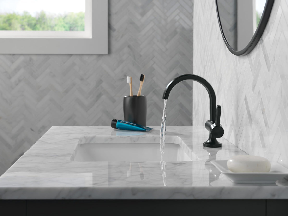 Delta Albion in a modern bathroom vanity setup for a contemporary upgrade.