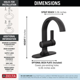 Delta Albion push-pop drain for easy, above-deck maintenance.