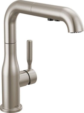 Delta Almari brushed nickel faucet with pull-out spray for versatile kitchen tasks