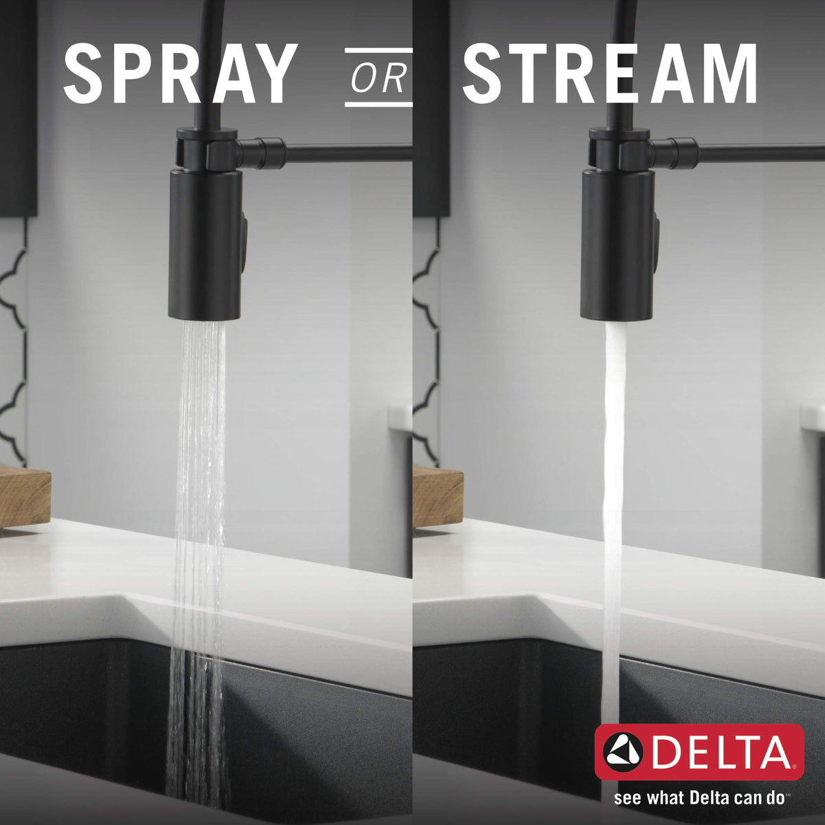 Corrosion-resistant matte black finish on Delta Antoni Pro Style for everyday use