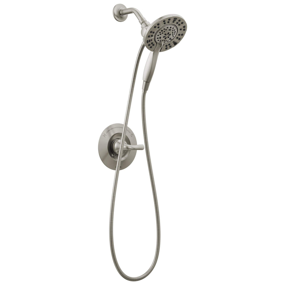Delta Arvo 14 Series brushed nickel shower head with SpotShield resists water spots.