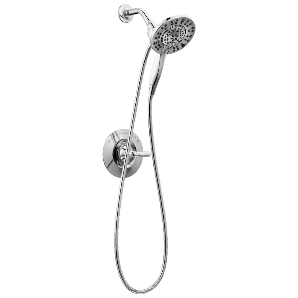 Delta Arvo 14 Series chrome shower-head showcases versatile spray options for a refreshing shower.