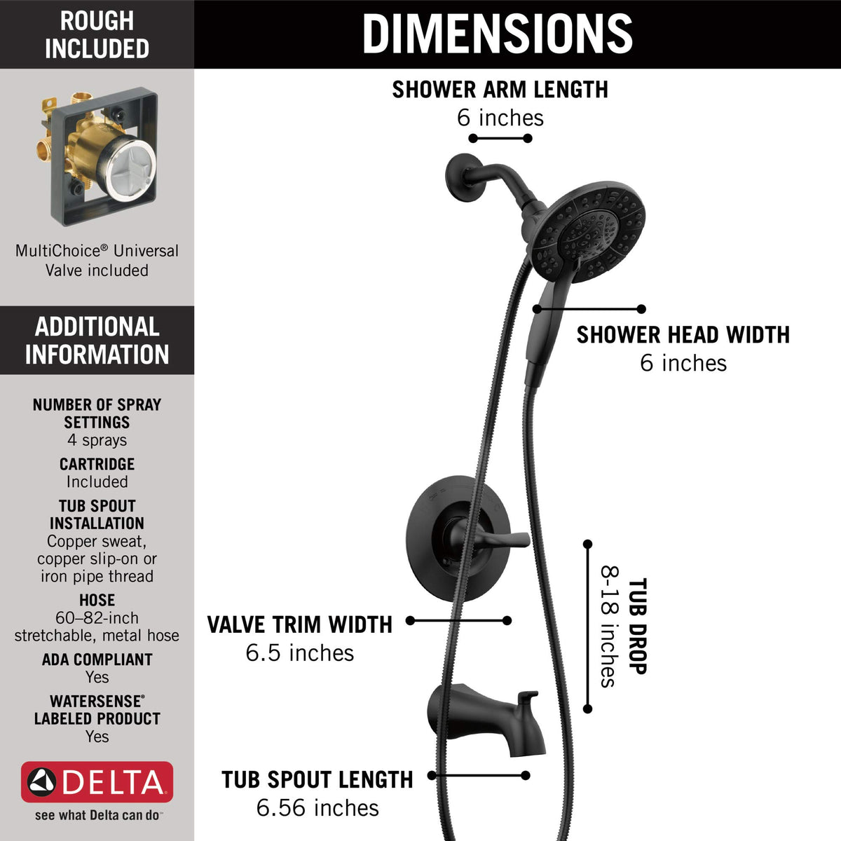 Delta Arvo 14-series hand shower with hose for flexible rinsing