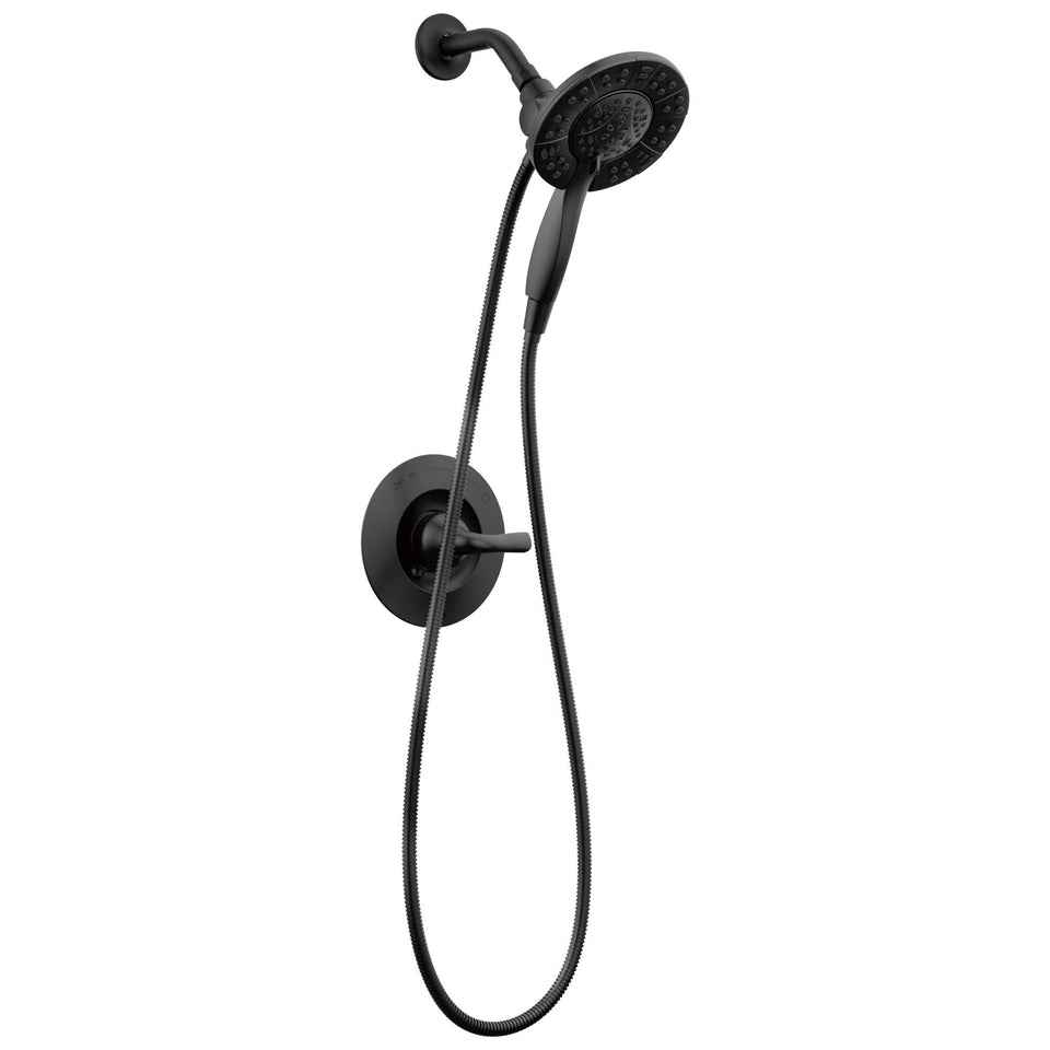 Delta Arvo 14 Series Matte Black shower set with integrated dual shower for flexibility.