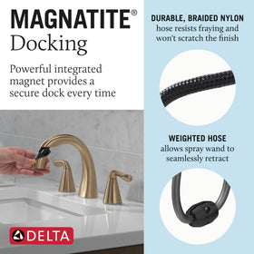 Delta Arvo 8-inch widespread faucet for easy 3-hole bathroom installation.