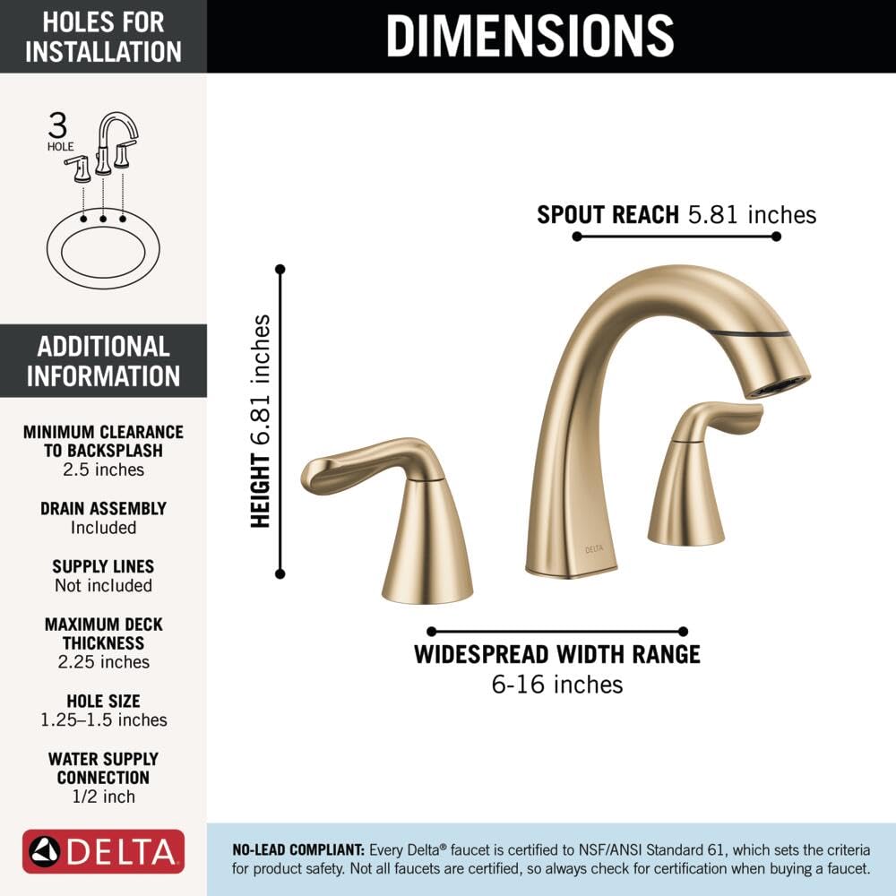 Delta Arvo Brilliance finish resists corrosion for long-lasting shine.