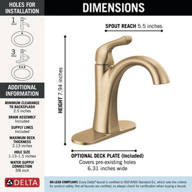 Delta Arvo champagne bronze finish detail emphasizing corrosion resistance