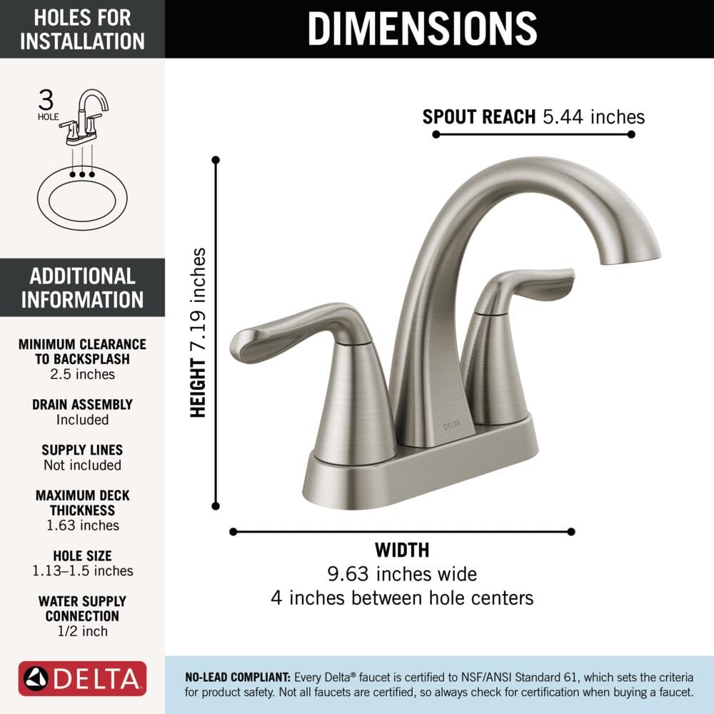 Delta Arvo Brushed Nickel centerset install on bathroom setup for 3-hole configuration