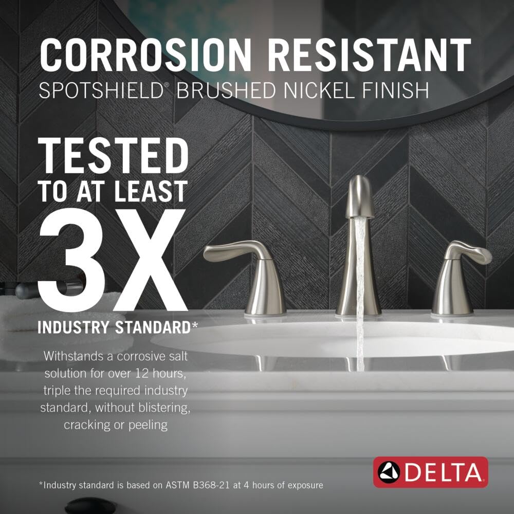 Delta Arvo 3-hole widespread installation demonstrates mounting for 4-16 inch configurations
