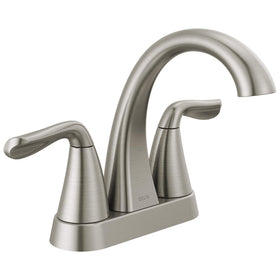 Delta Arvo Brushed Nickel centerset faucet on sink with SpotShield ease of maintenance