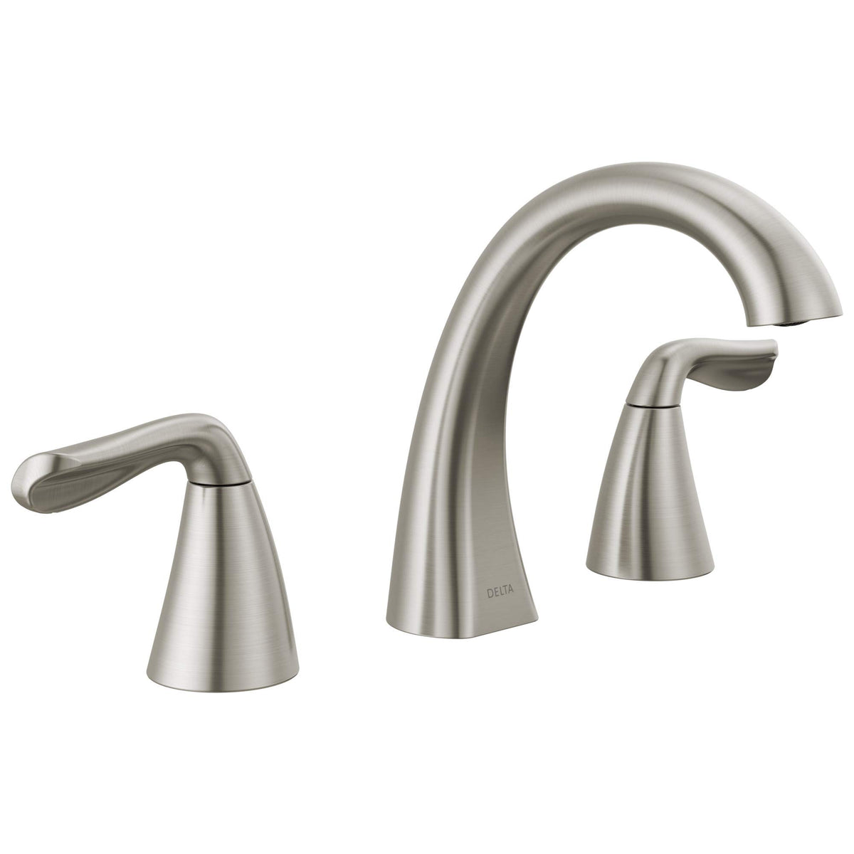 Delta Arvo brushed nickel faucet shown from front with cohesive design for modern bathroom