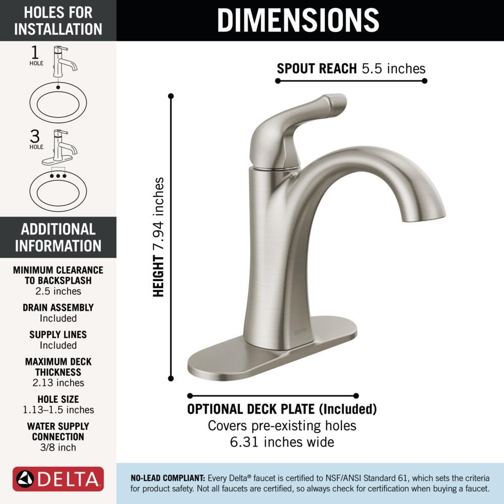 Delta Arvo push-pop drain closeup illustrating simple above-deck maintenance.