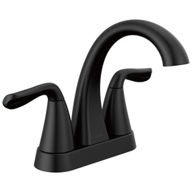 Delta Arvo centerset faucet in matte black with sleek, modern bath appeal.