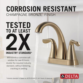 Delta Arvo champagne bronze finish provides durable shine for daily bathroom use.