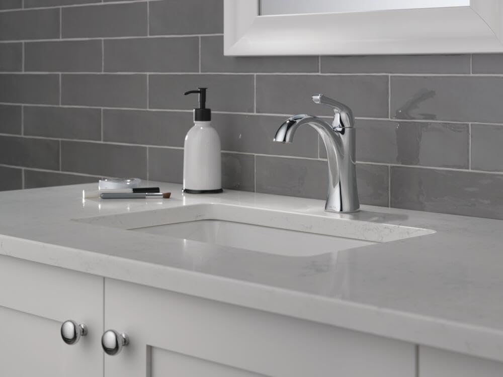 Delta Arvo chrome faucet water flow; steady spray for daily tasks.