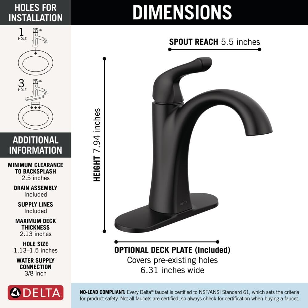 Delta Arvo handle and spout in matte black highlighting contemporary style