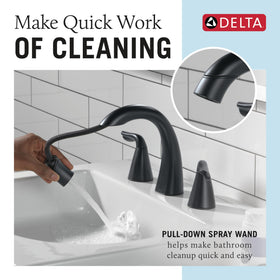 Delta Arvo pull-down sprayer in matte black for easier sink cleaning