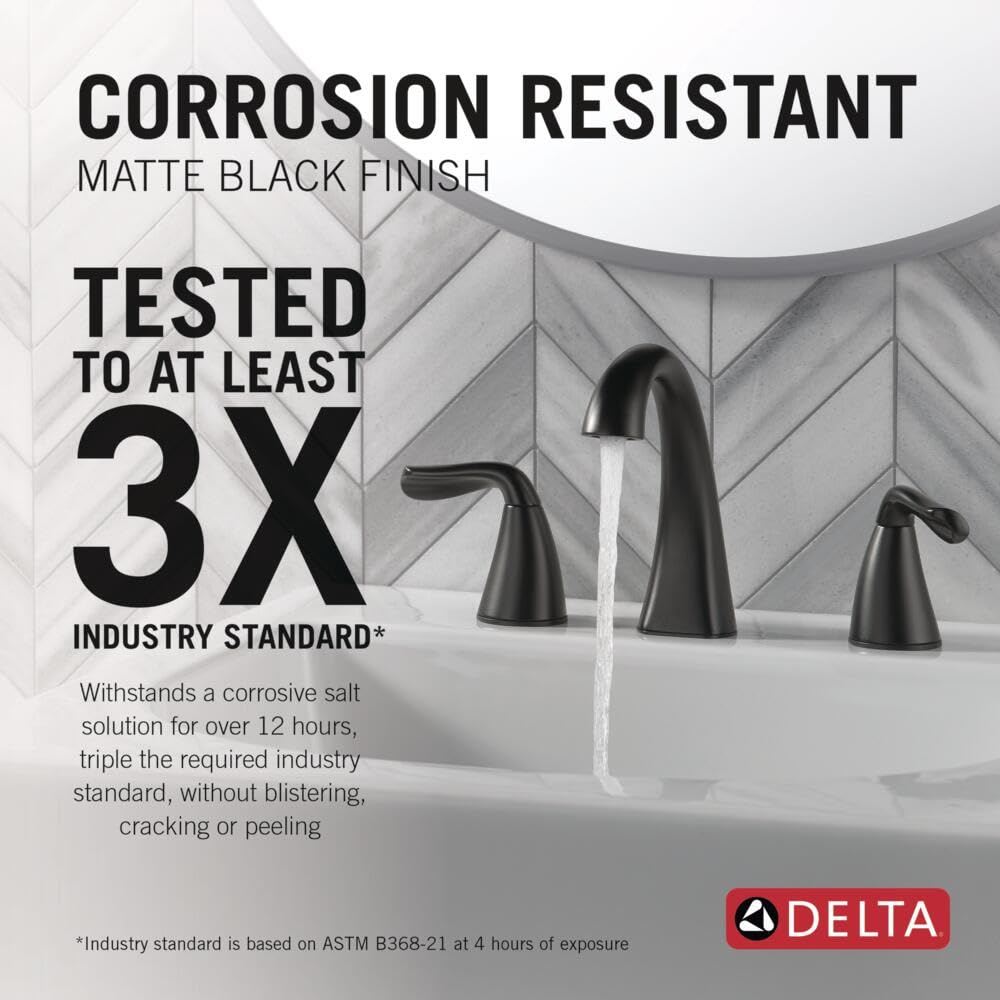 Delta Arvo matte black faucet handle operation shows smooth, reliable movement.