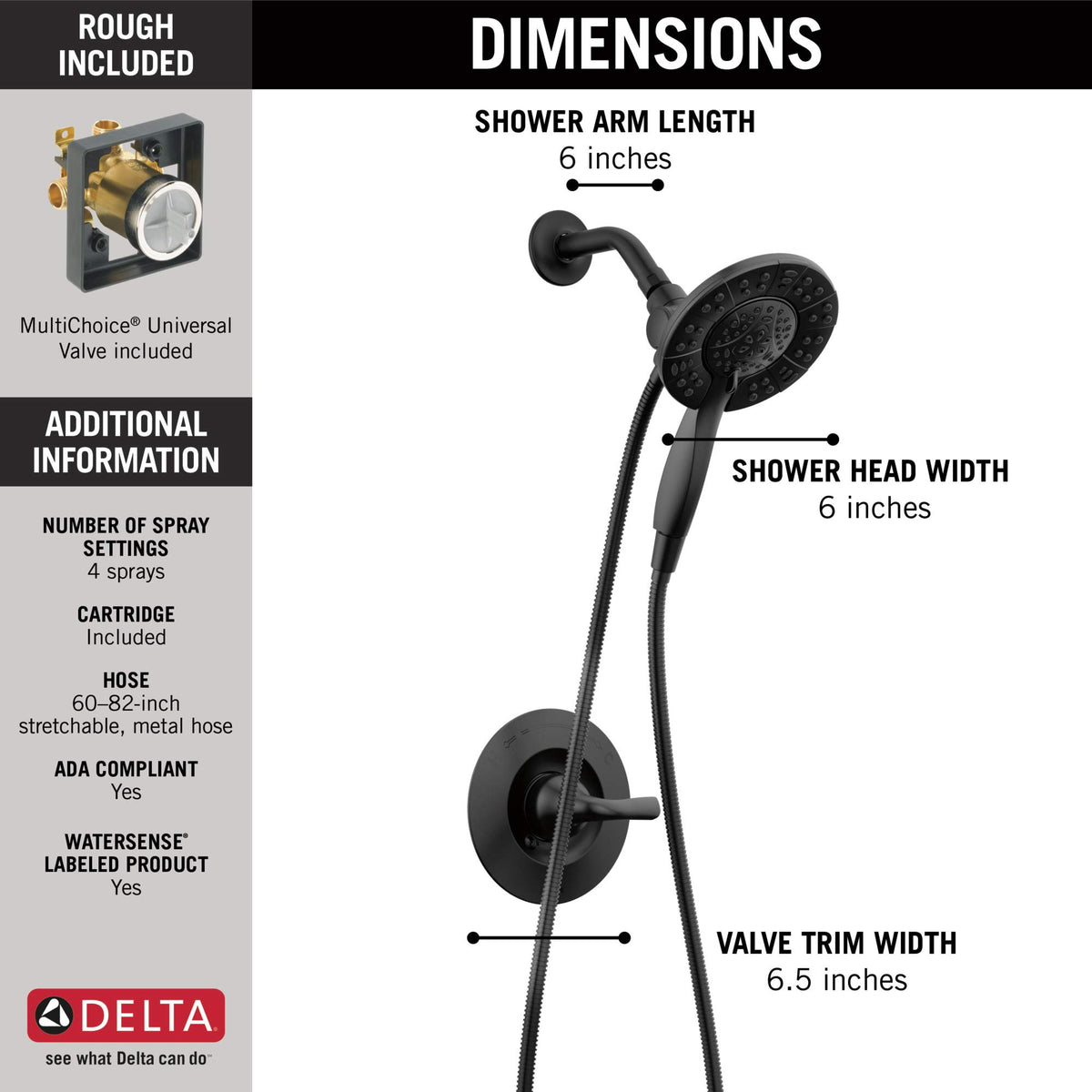 Delta Arvo matte black valve trim detail highlighting premium finish.