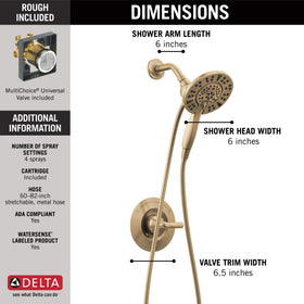 Delta Arvo monitor pressure-balanced valve maintains steady temperature during showers.