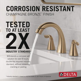 Delta Arvo pull-down sprayer in brushed gold offers thorough cleaning.