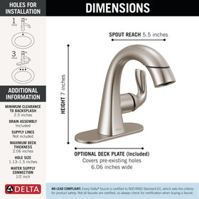 Delta Arvo push-pop drain makes removing hair and debris quick and simple.