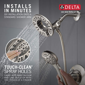Delta Arvo 2-in-1 shower set offers versatile bathing options.