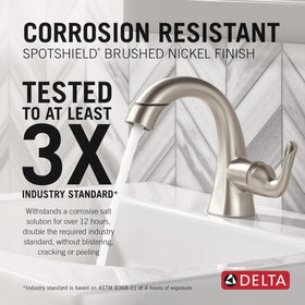 Delta Arvo SpotShield finish resists water spots and fingerprints for longer-lasting shine.