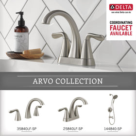 Delta Arvo wall-mount towel ring offers convenient storage in modern bathrooms.