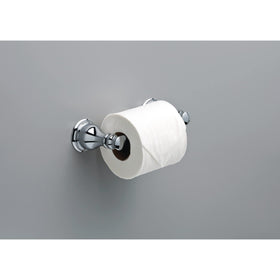 Delta Aubrey pivot-arm toilet paper holder in polished chrome enhances bath style.