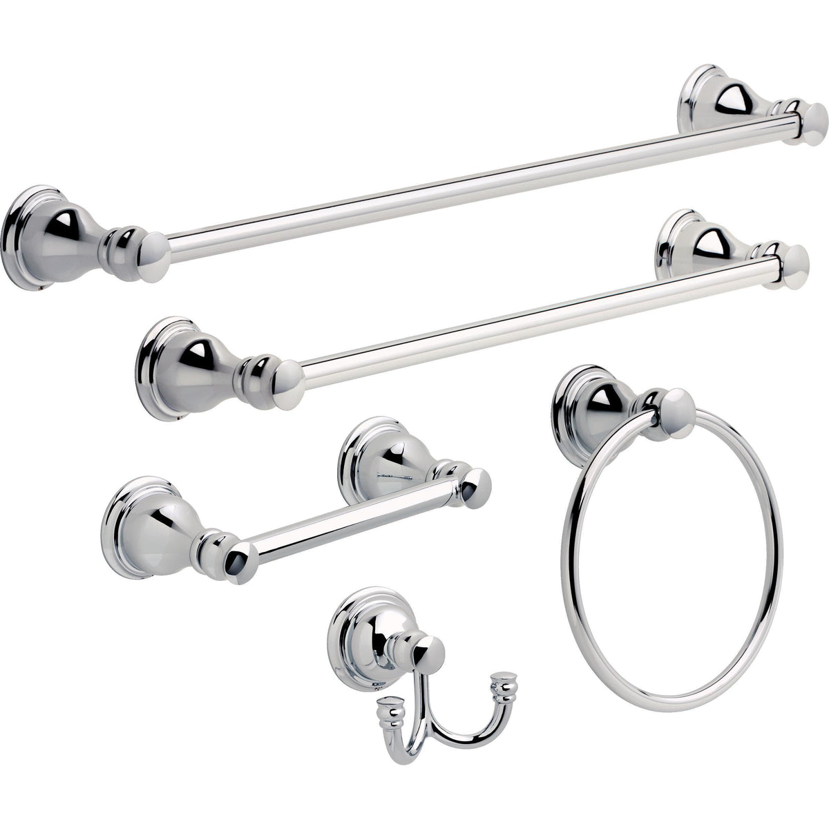 DELTA Aubrey Robe Hook close-up reveals polished chrome finish.