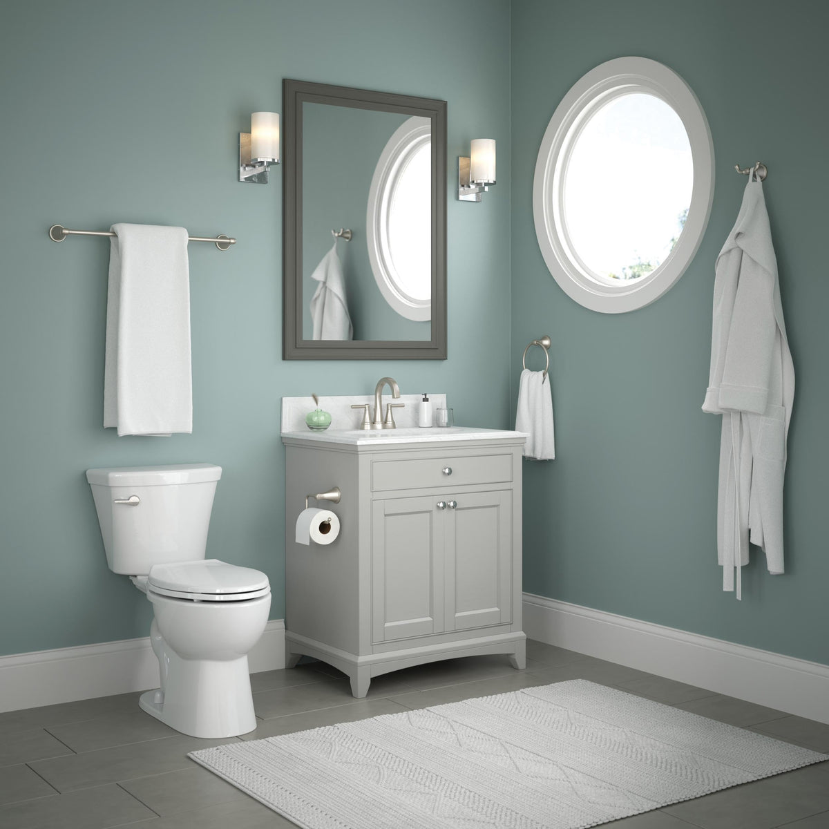 Delta Becker toilet-paper-holder depth 3.47in ensures easy roll changes.