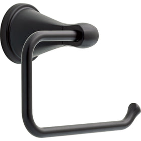 DELTA Becker matte black toilet paper holder, front view showing sleek design and space efficiency