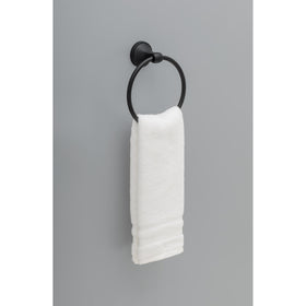 Delta Becker towel ring matte black finish close-up showing durable metal