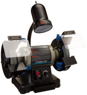 Delta 6-inch bench grinder left view with variable speed control for versatile sharpening