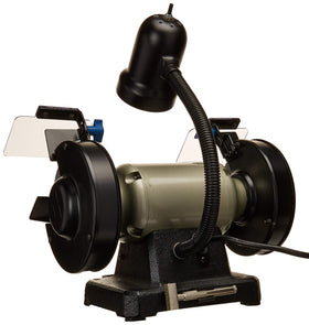 Delta 6-inch bench grinder right view highlighting two grit wheels for sharpening and grinding