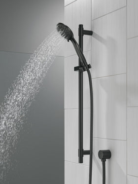 Delta black handheld shower head in matte finish for a modern bathroom look
