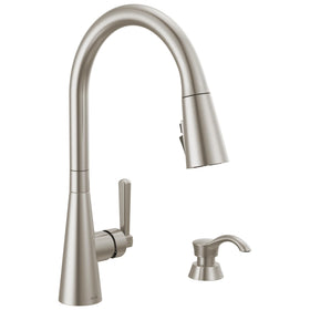 Delta Boyd kitchen faucet with pull-down sprayer in Brushed Nickel for effortless cleaning