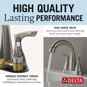 Delta Broadmoor push-pop drain simplifies cleaning and hair removal