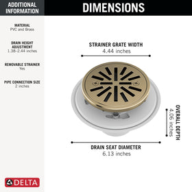 Delta adjustable upper body helps align the drain with tile surfaces