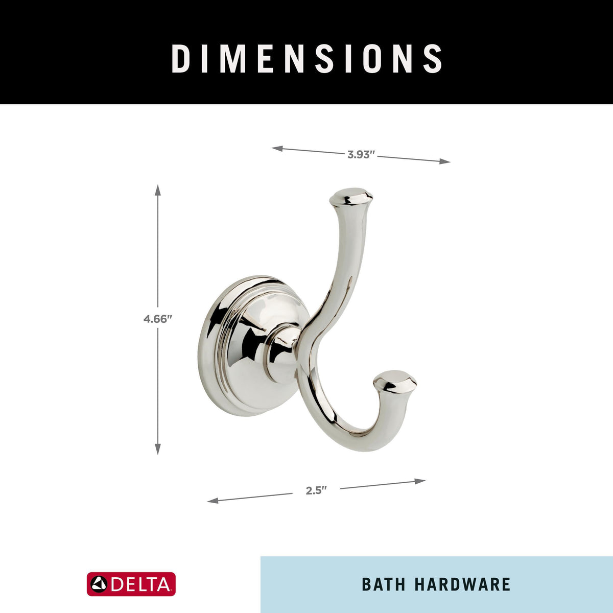 Delta Cassidy double towel hook polished nickel close-up showing durable finish